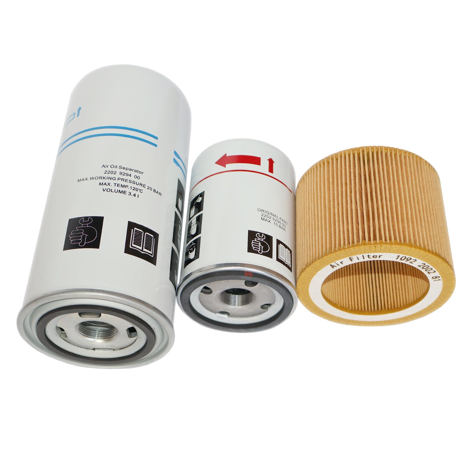 Filter Kit 2202929400/2202929450 Air/Oil Separator, 1092200281/1613900100 Air Filter, 2202929500/2202929550 Oil Filter,Compatible with GA5/11FF Air Compressor Compression Equipment Accessories