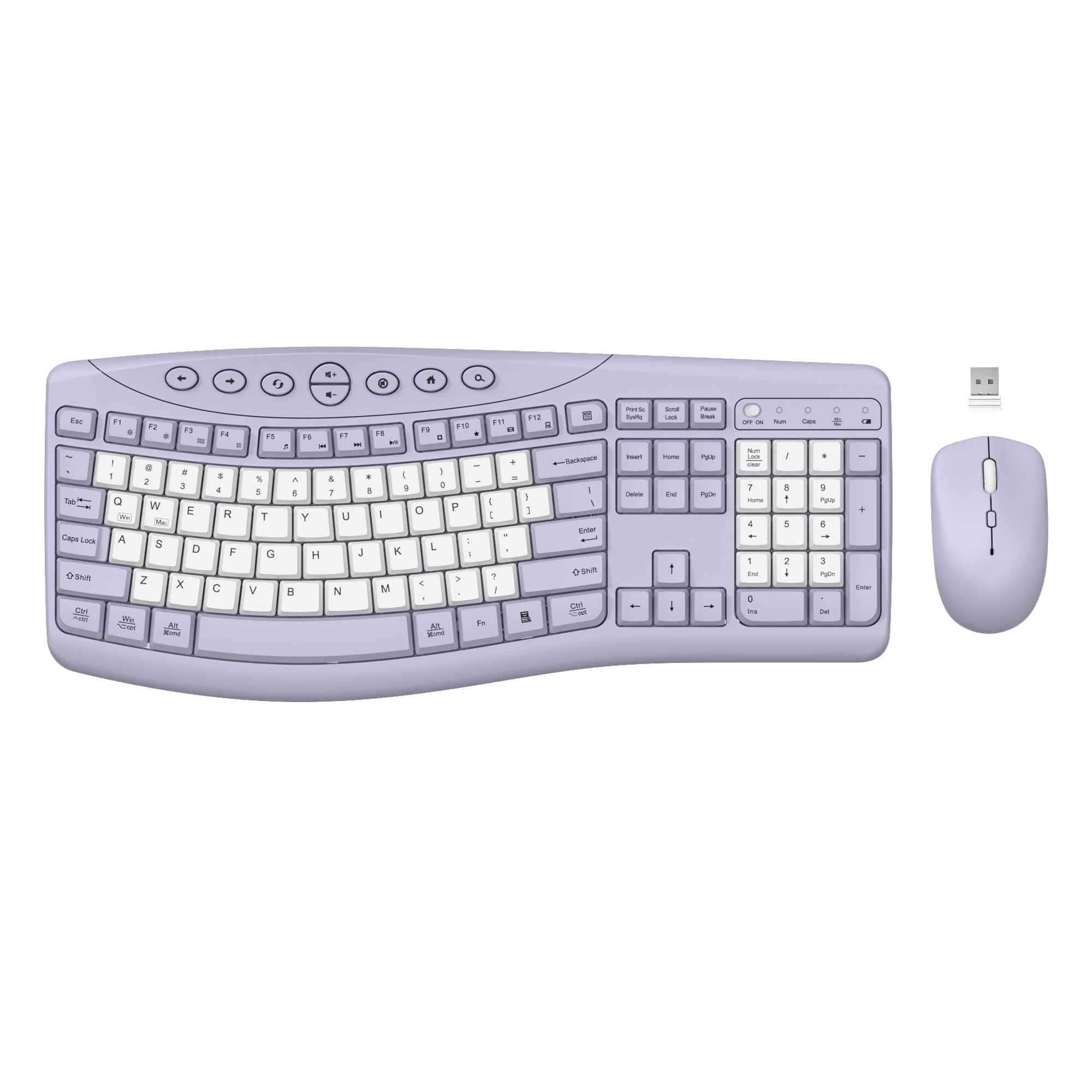Wireless Keyboard and Mouse Combo, Quiet Ergonomic Curved Keys(Purple-B)