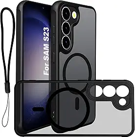 USTIYA Magnética Capa para Samsung Galaxy S23 Case Matte Acrílico Uso Resistente Protetora de Câmera Capinha Acessórios para Celular com Cordão Preto FGCX