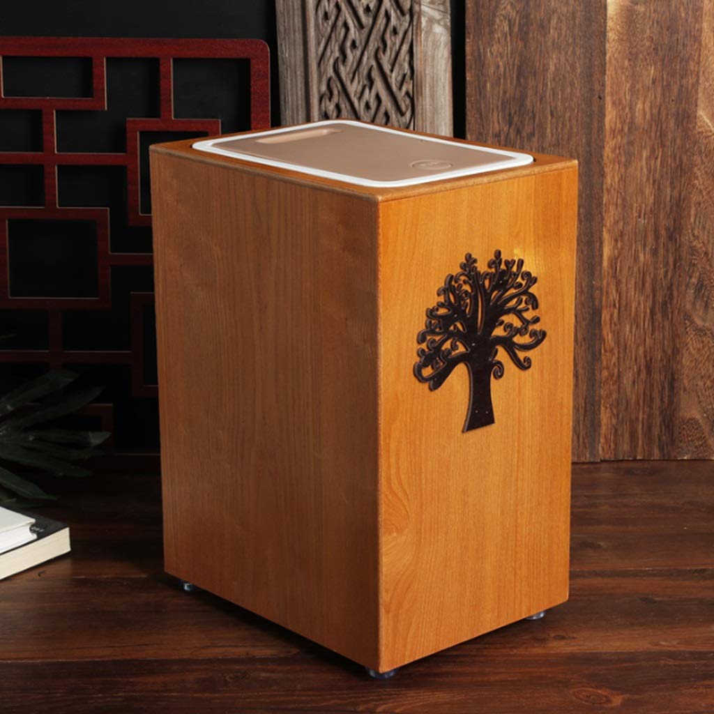 Garbage Can Trash Can Antique Chinese Creative Home with Lid Trash Can Living Room Hotel Japanese Press Wooden Trash Can Office Desktop Trash Can (Color : Antique) (Black)