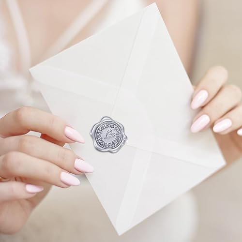 Miniatura 7 de Whaline 50 calcomanías de sello de cera en relieve, diseño de corazón plateado, calcomanías de sello de sobre, calcomanías autoadhesivas para