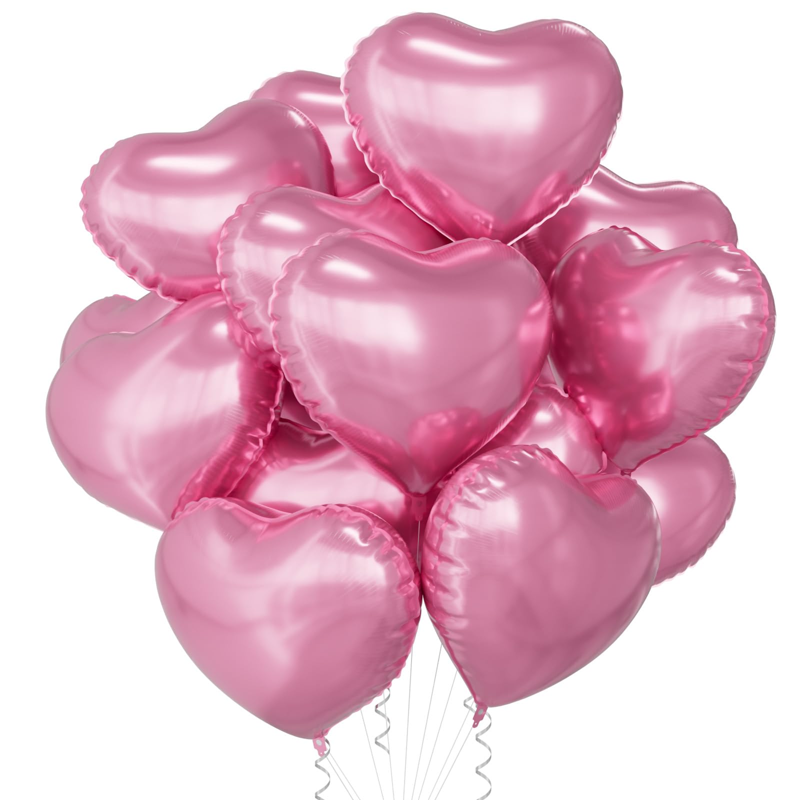 SULALABOO 15Pcs Pink Heart Balloons Helium 18 Inch, Heart Shaped Foil Balloons for Valentines Day Mother's Day Engagement Anniversary Birthday Bridal Wedding Party Decorations