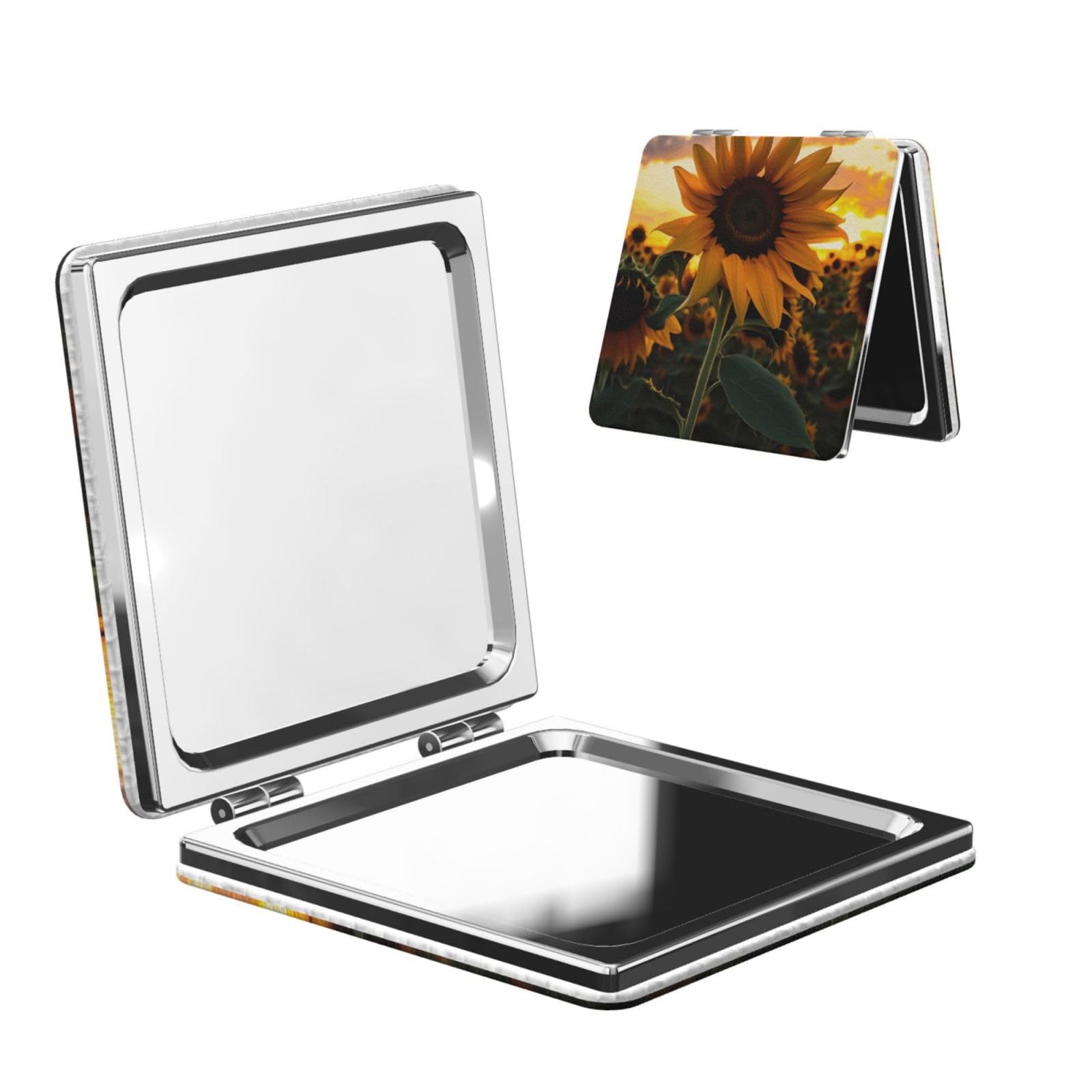 DWVTSLH Farm Sunflower Compact Mirror for Purse, Double-Sided 2X/1X Magnifying Mirror for Women Men, Travel Makeup Mirror for Handbag, Handheld Vanity Mirror for Gift