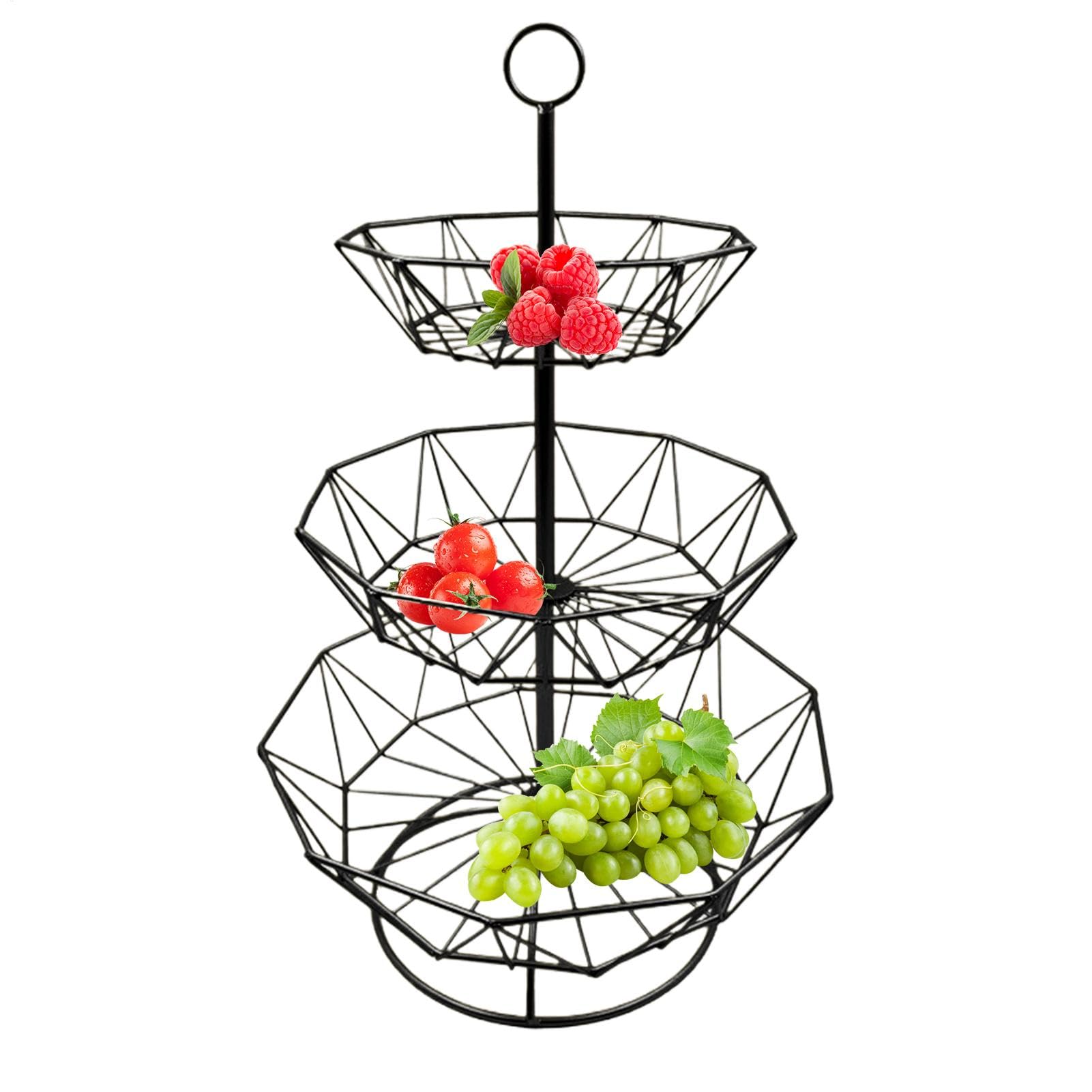 Soporte de frutas de cocina desmontable con triple cesta de drenaje multifuncional