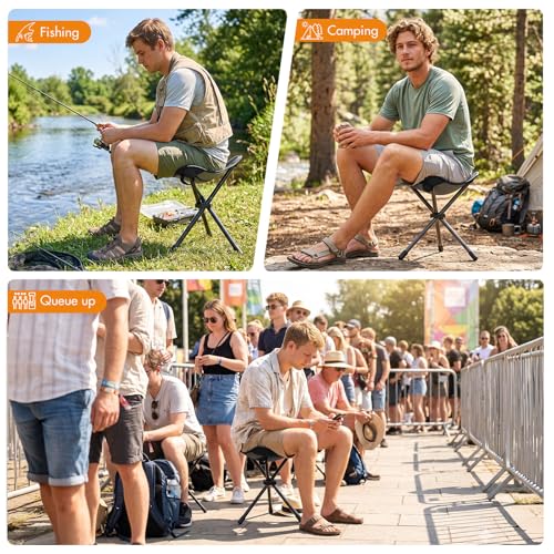 Image of Portal 2 Pack Tall Folding Tripod Stool for Adults Supports 225 lbs, Portable Lightweight Camping Seat with Carry Strap, Compact Foldable Outdoor Chair for Fishing, Hiking, Golf, Camping & Travel