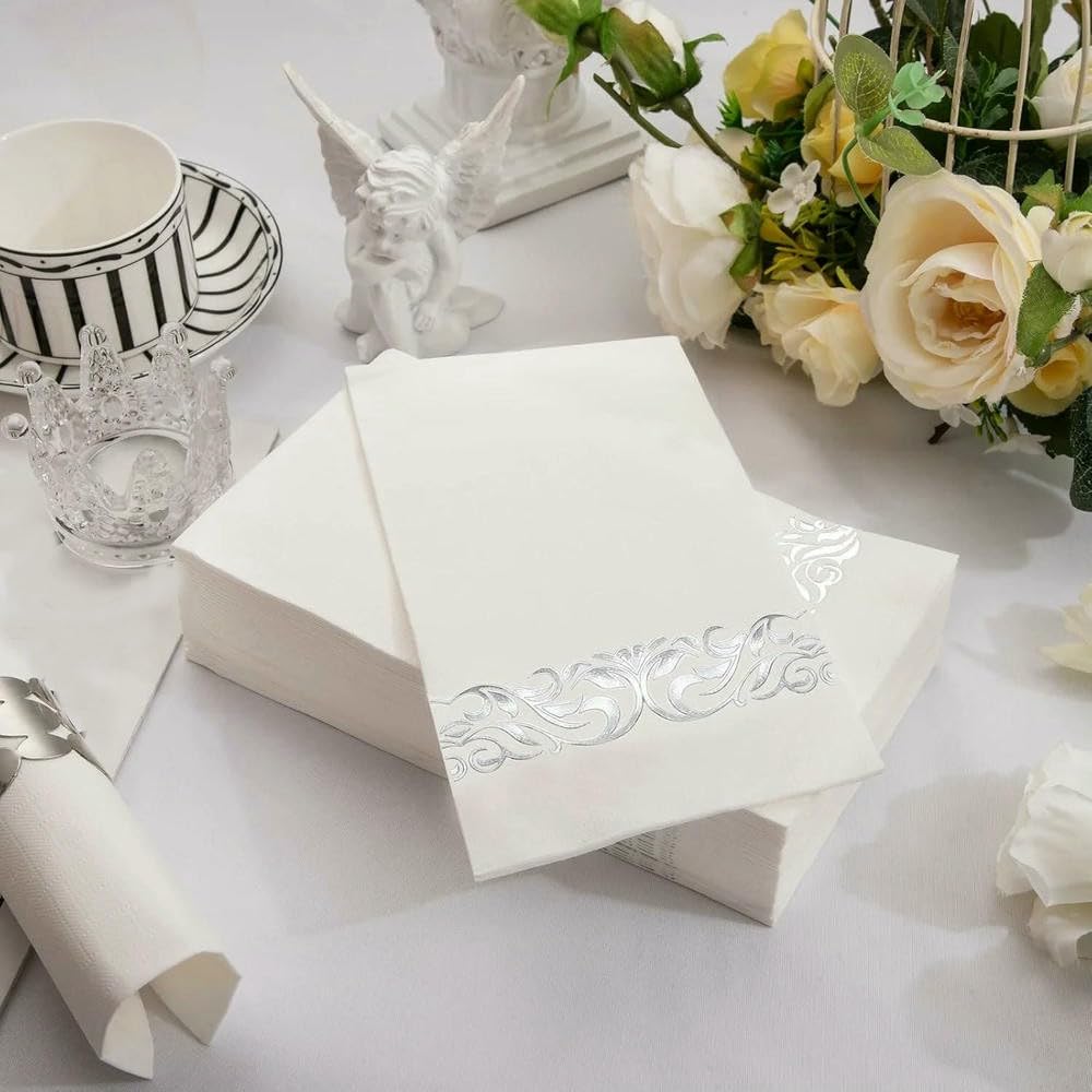 JJDFW 25/50 tovaglioli eleganti tovaglioli di carta velina vintage bianco festa matrimonio morbido tovagliolo cena