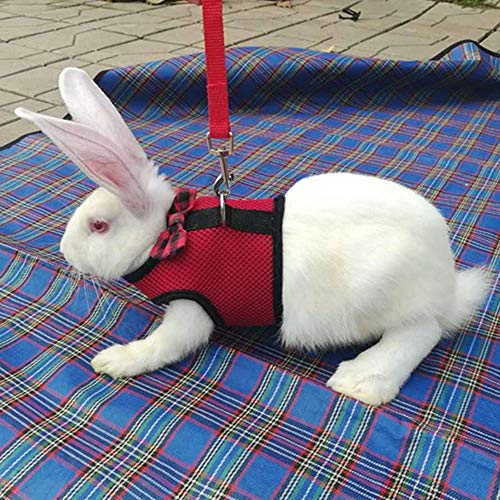 Image of Rabbit Harness with Leash Adjustable Soft Mesh Vest Harness for Bunny Kitten Guinea Pig Rat (L, Red)