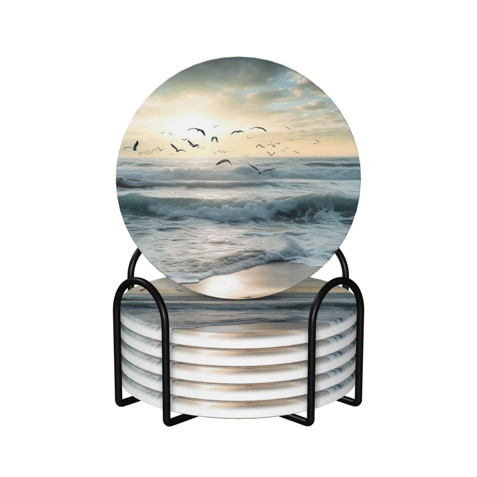 Dessous de verre ronds réutilisables en céramique motif mer pour protection table basse