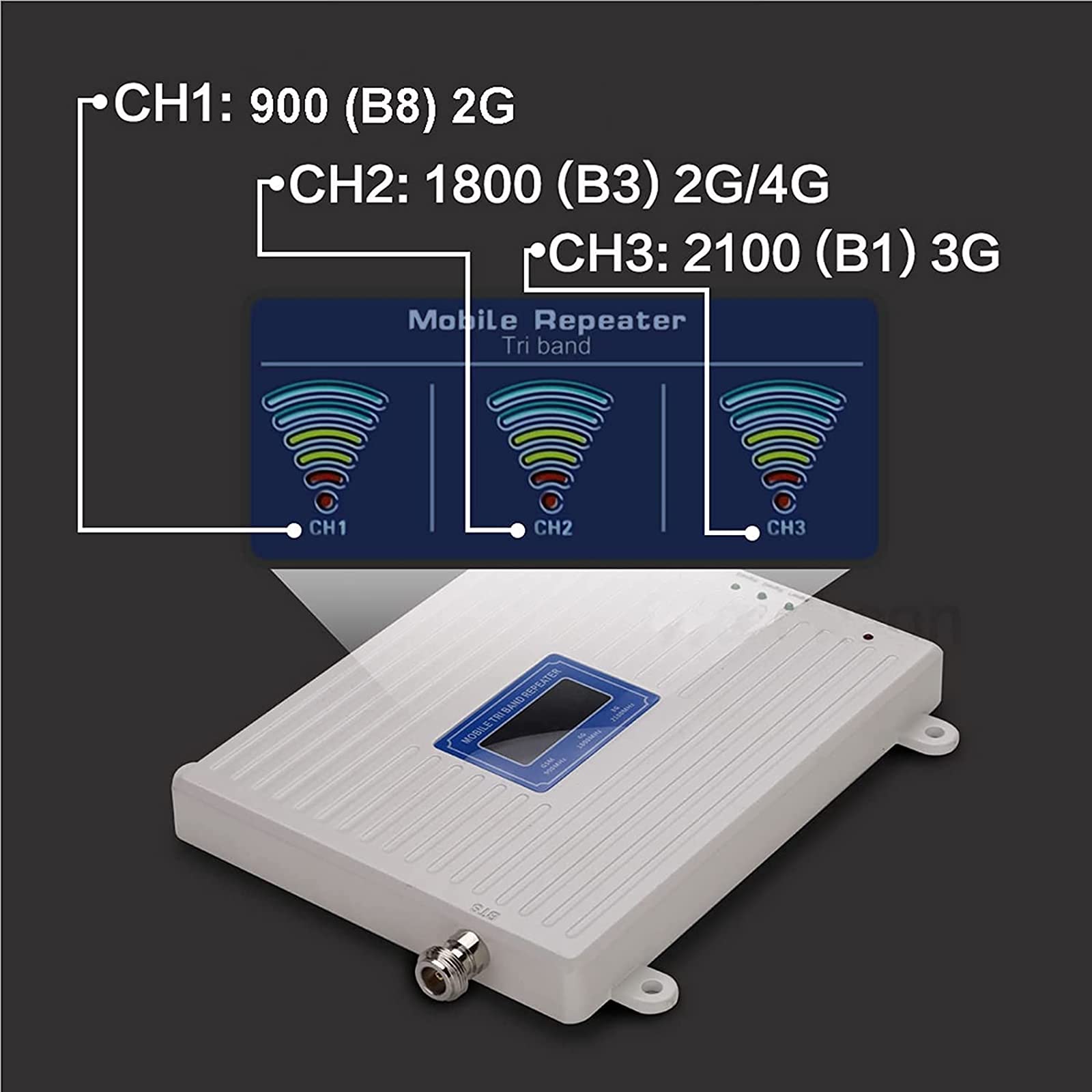 Bureau Amplificateur de Signal cellulaire Booster B8(2G) B3(2/4G) B1(3G) 900/1800/2100 MHz (Trois fréquences) Répéteur Antennes pour Multi Moblie Opérateurs