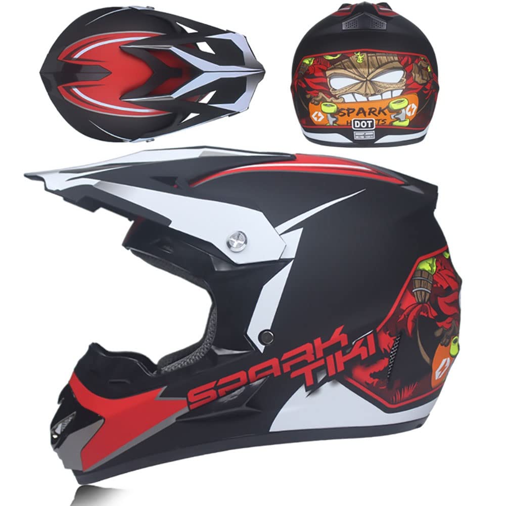 Integrale Casco da Motocross Impostato, con Occhiali Guanti Maschera, Gioventù Ragazzo Fuori Strada Moto Incidente Casco, Downhill Gare di Enduro ATV MTB BMX Quad Dirt Bike Casco
