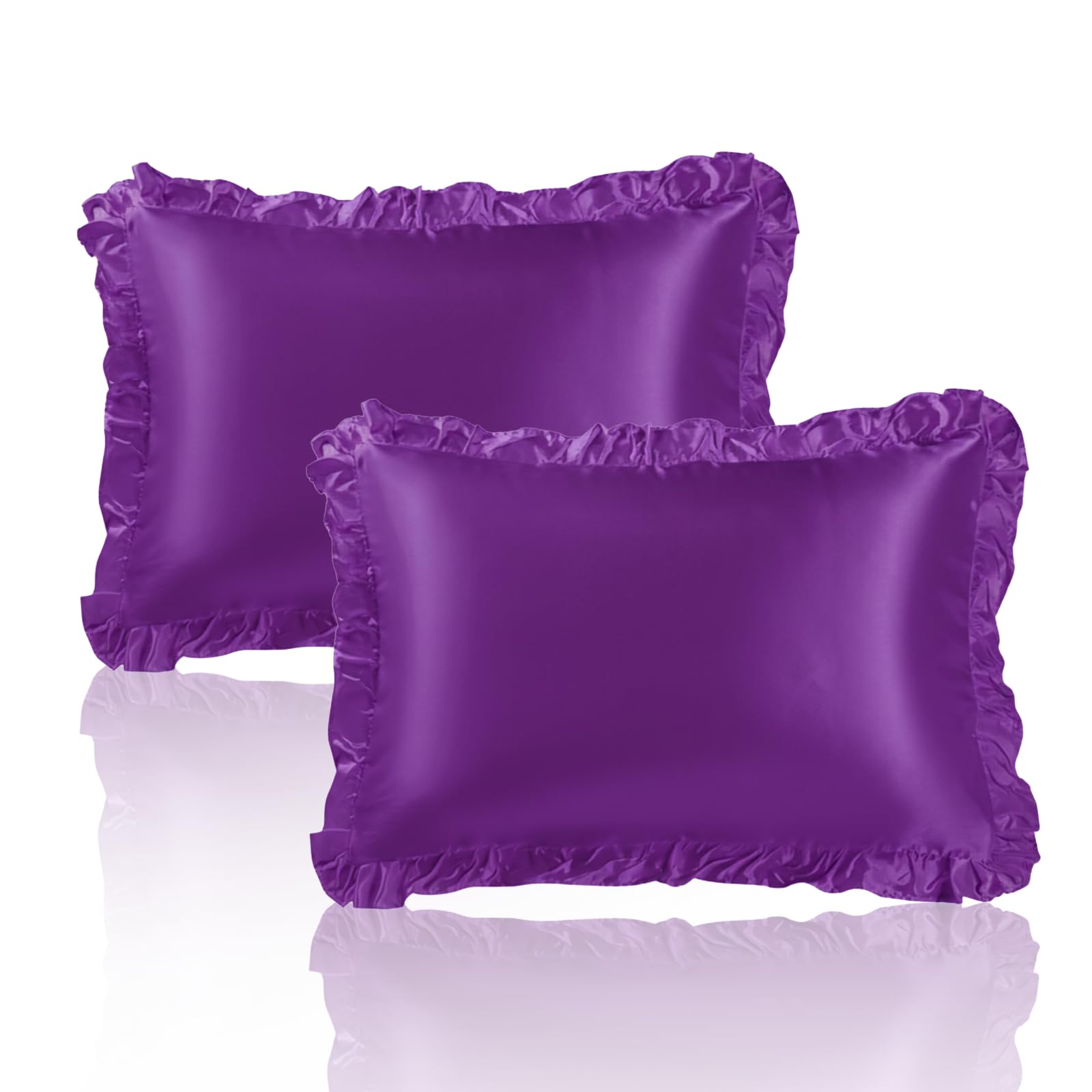 Satin Ruffled Pillowcases for Hair and Skin Similar to Silk Pillow Cases 2 Pack Silky Pillow Cover with
