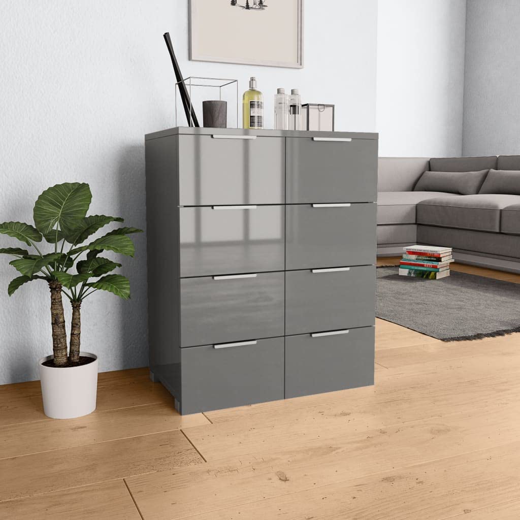 Aparador gris brillante de madera 60 x 35 x 80 cm con 8 cajones