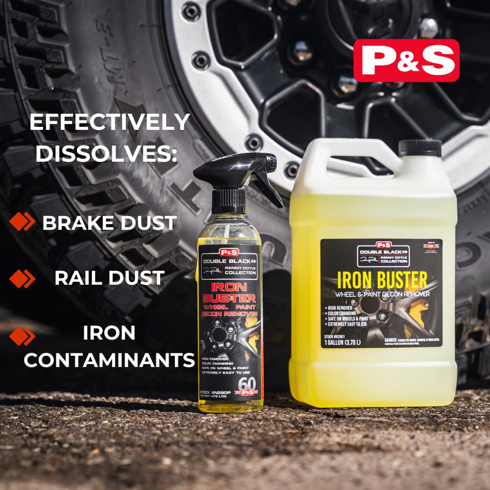 P & S PROFESSIONAL DETAIL PRODUCTS Iron Buster - Removedor de ruedas y pintura Decon, pH equilibrado, seguro en ruedas de aleación, cromo, acero y aluminio, 1 galón