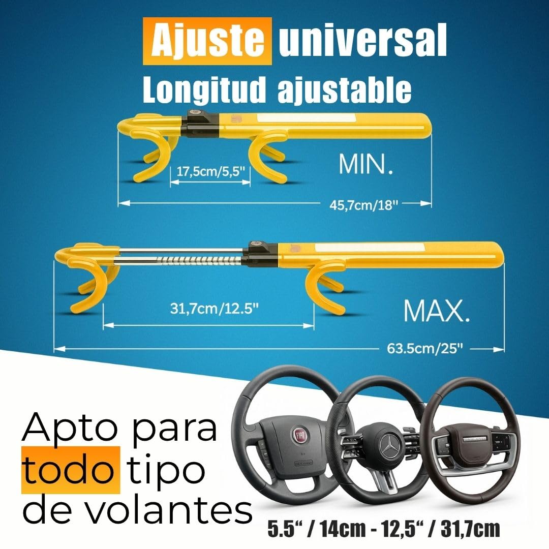 ATG Bloqueo Volante Coche – Antirrobo Coche, Antirrobo Volante & Barra Antirrobo para Auto, SUV, Van, Furgoneta y Autocaravana – Acero Endurecido, Protección Antitaladro