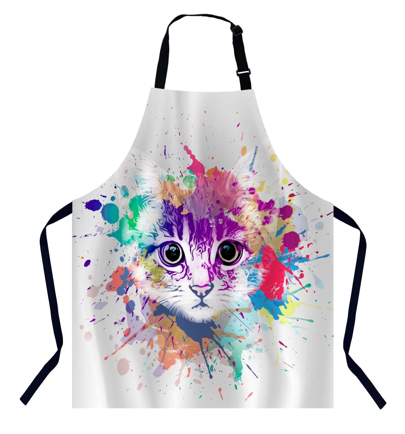 BGBDEIA Abstract Colorful Cat Apron for Women Men Adjustable Apron for Cooking Kitchen Cooking Baking Gardening BBQ Cafe Restaurant Cat Colorful Abstract 27, Abstract colorful cat