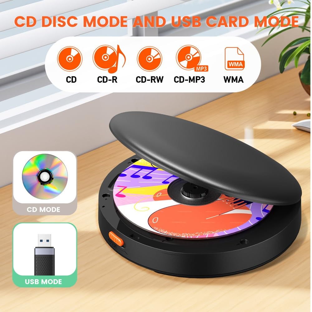 Lecteur de Cassette Audio, Lecteur CD Portable, Batterie Rechargeable de 1500 MAh, Haut-Parleurs Stéréo Doubles, Fonction de Lecture AUX/USB pour Voiture.
