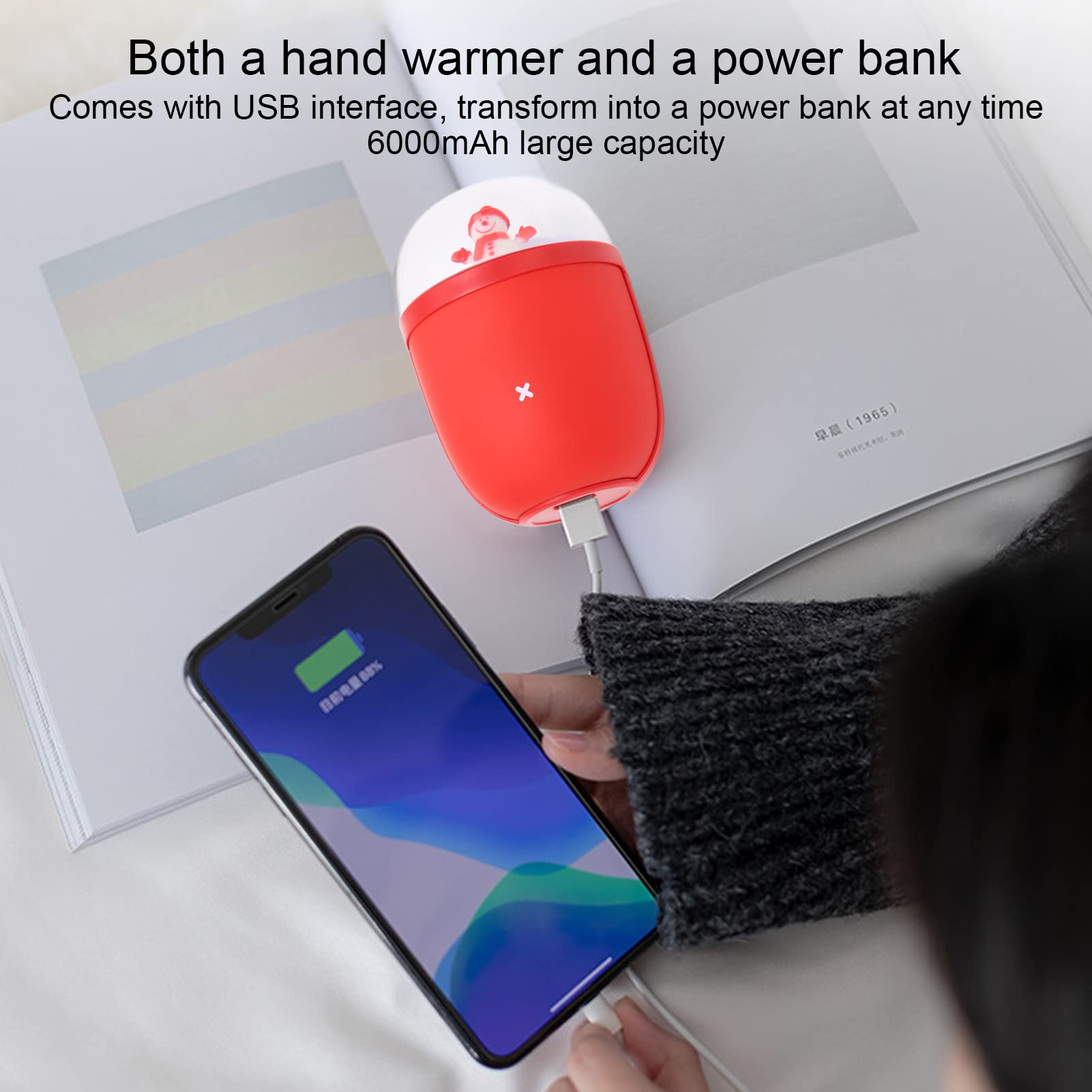 Elektryczny ogrzewacz do rąk 3 w 1 Akumulatorowe ogrzewacze do rąk Elektryczny ogrzewacz do rąk Bank mocy 6000 mAh Przenośny bałwan USB Akumulatorowy ogrzewacz do rąk z lampką nocną na zimę