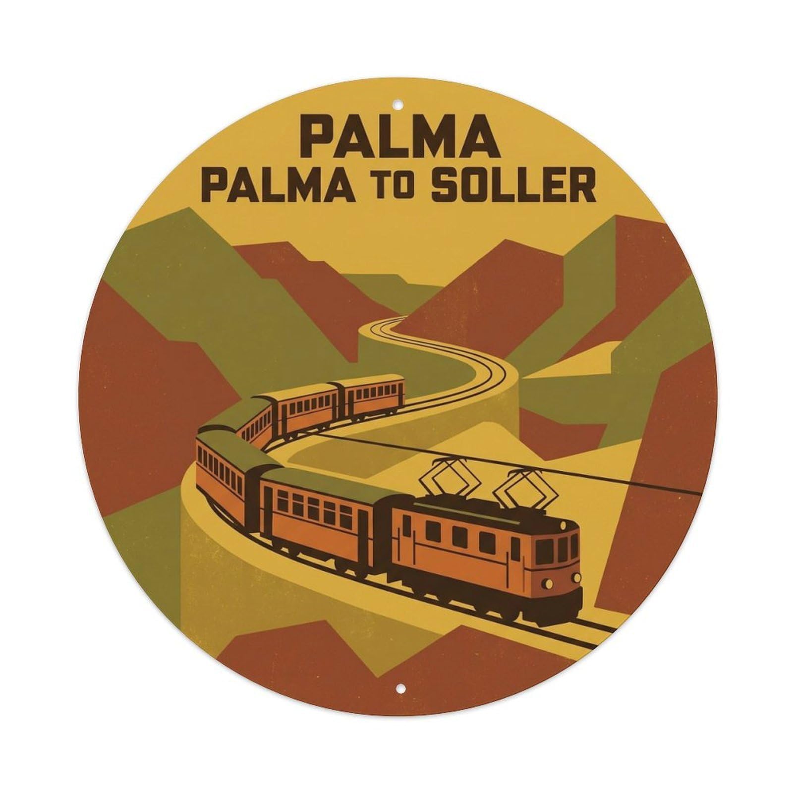 Okahys 8X8inch Classic Style Mallorca Palma To Soller Mediterranean Island Mountain Metal Tin Sign