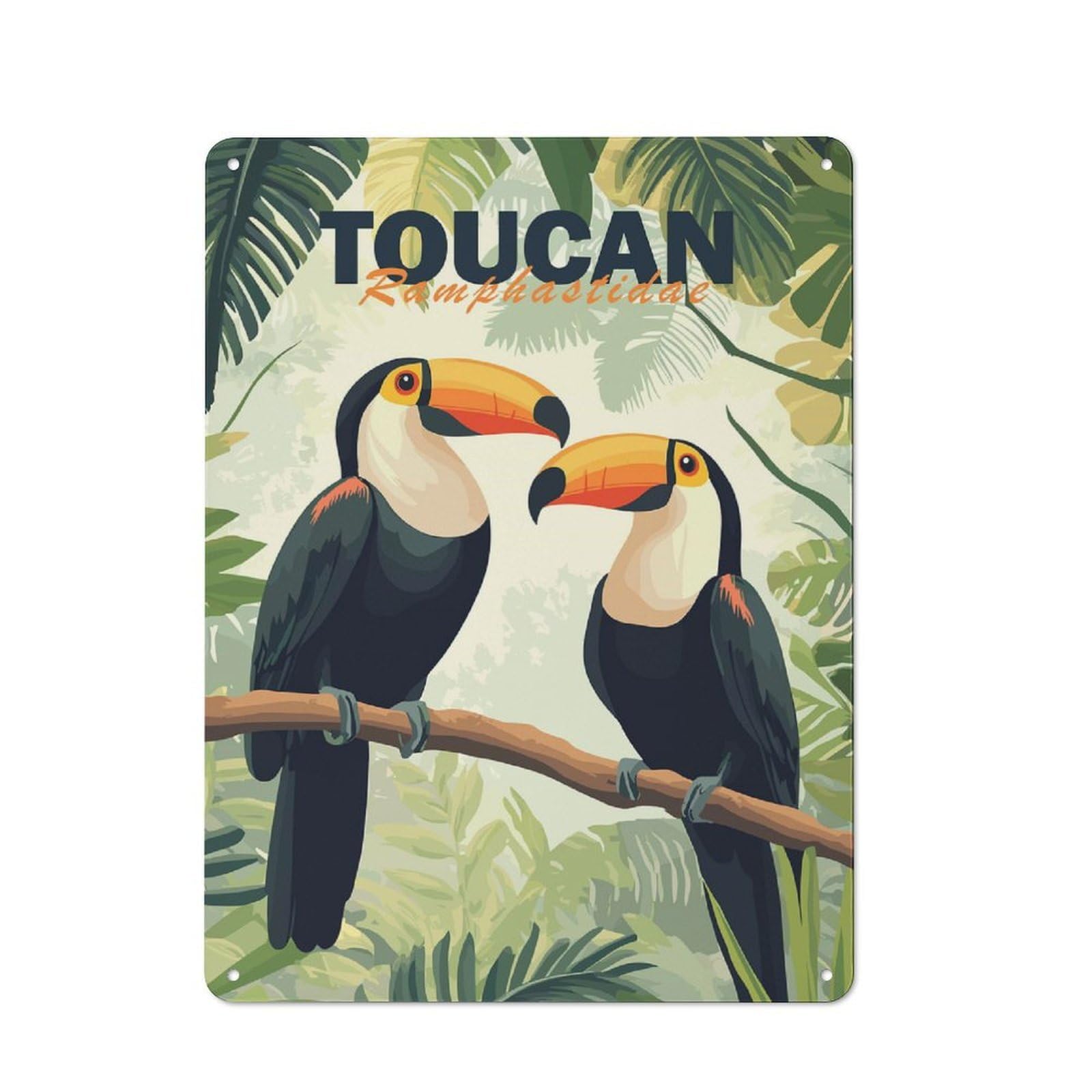 Nostalgic Toucan Illustration Decorative Tin Plaque 40x30cm, Classic Pub Decor for Diner, Restaurant, Shed Or Kitchen