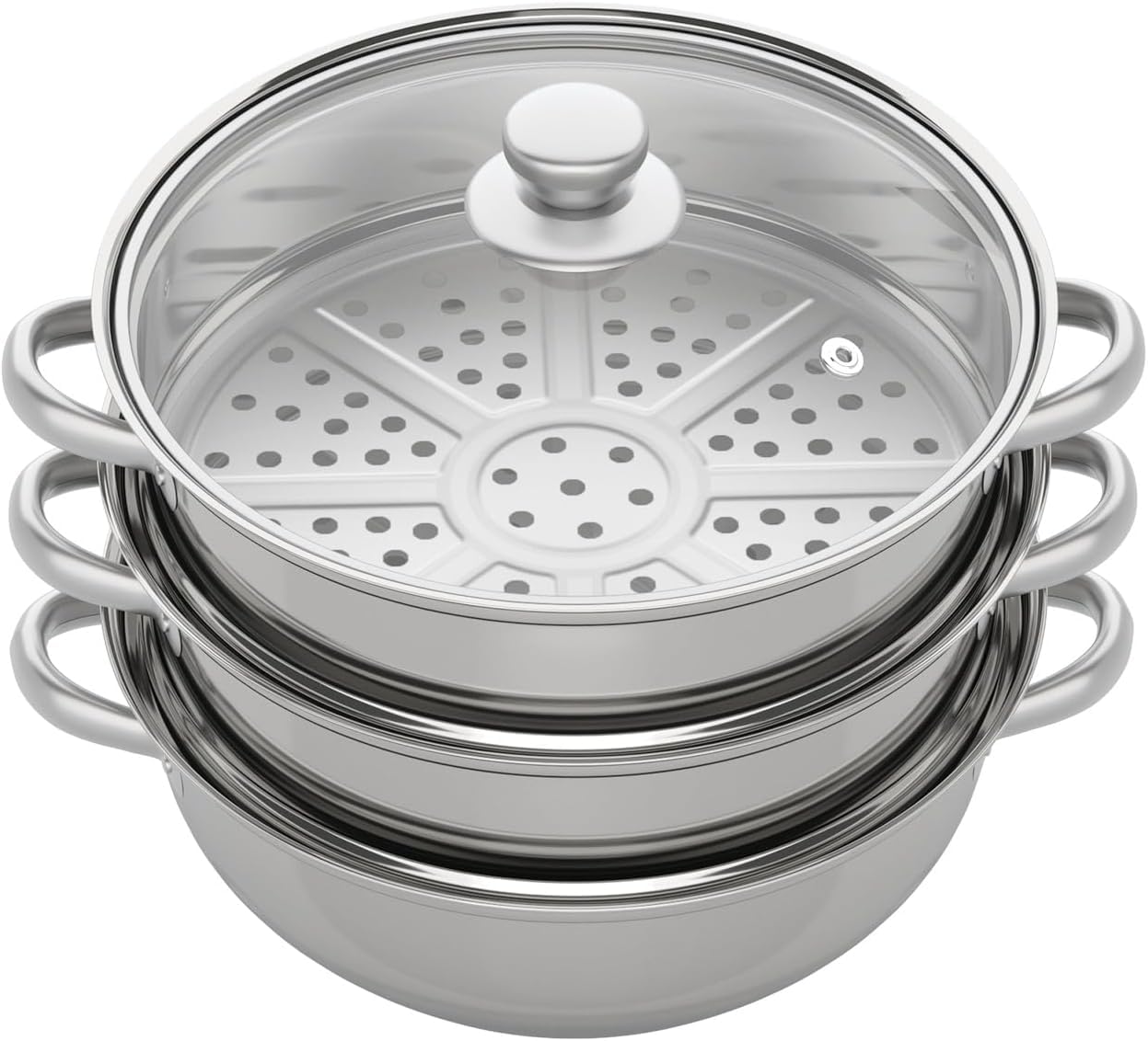 Amazon | ガラス蓋付きステンレス蒸し器 3 段ステンレス蒸し器ガラス蓋