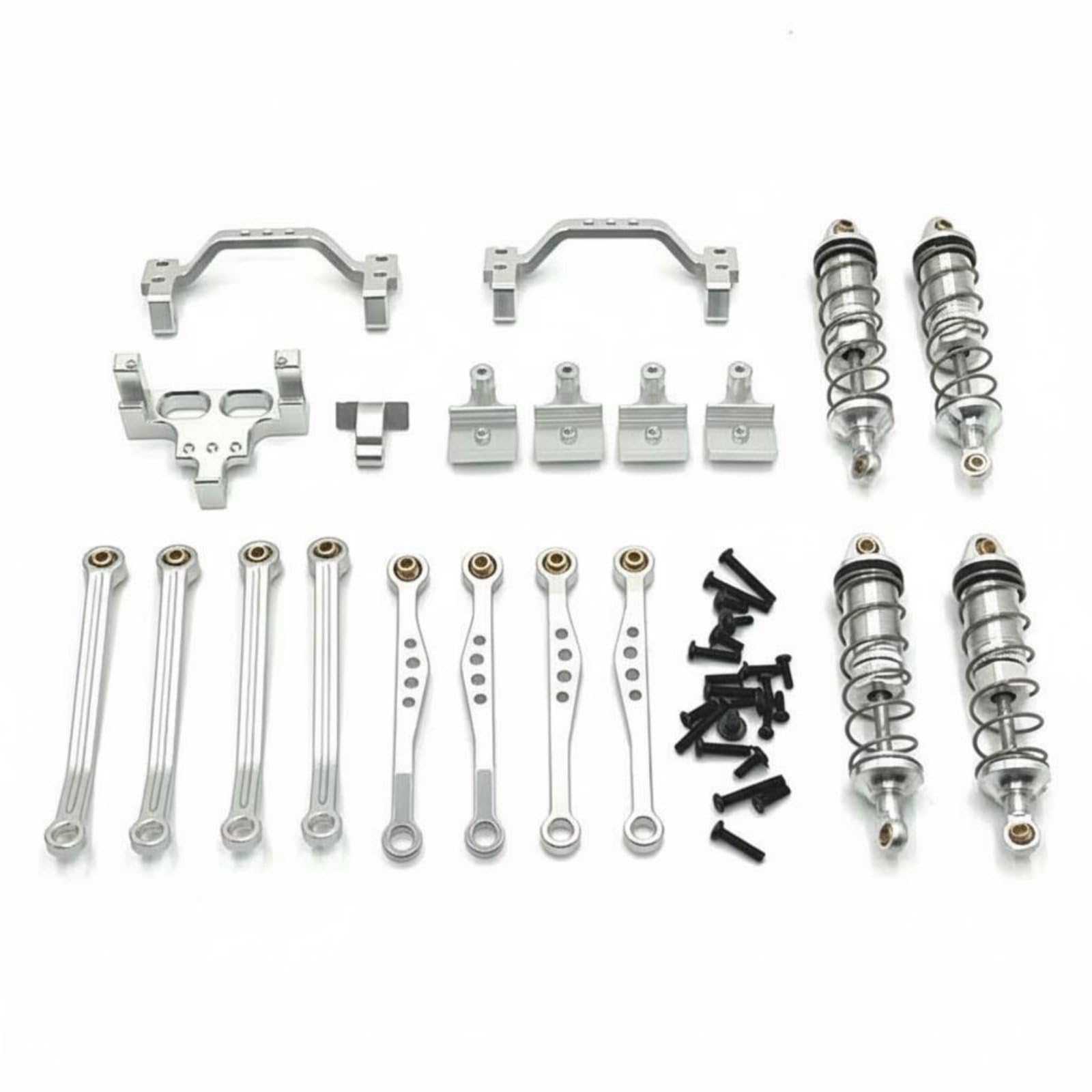 Milageto Coche Eléctrico Accesorio RC Conjunto Amortiguación Enlace Chasis Metal Resistente Hidráulico Ajustable Compatible 1/16 para Camioneta Crawler y C74-1, Plata