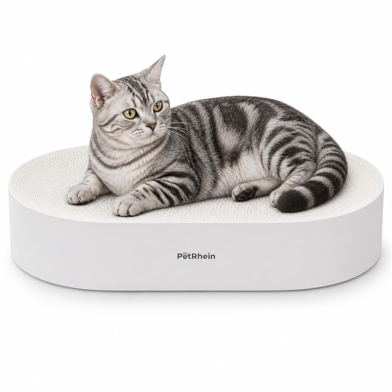 Zen Paw Kratzbrett und Katzenbett 63x35cm – Ergonomische Kratzpappe aus Wellpappe, wasserfeste Basis, schadstofffrei und langlebig, XL Kratzmöbel, Weiß