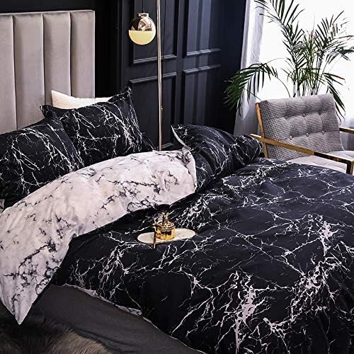 Fan Duvet Cover Set Queen Size Black and White Marble Reversible Pattern Boys Bedding Sets Modern Microfiber Comforter Cover and 2 Pillow Shams