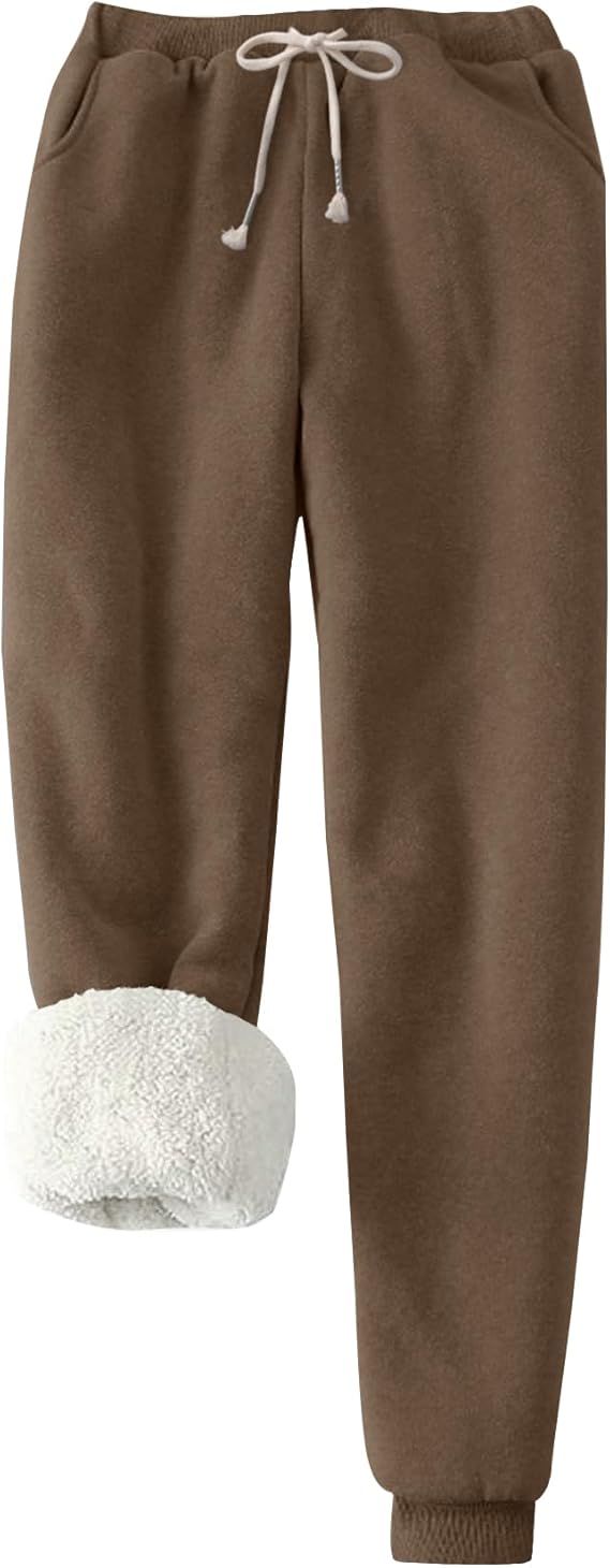 Flygo Women's Winter Warm Fleece Joggers Pants Sherpa Lined Athletic Active Sweatpants