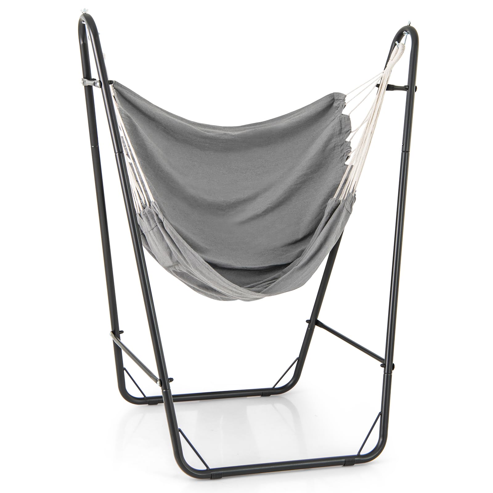 COSTWAY Hammock Chair with Stand, Heavy Duty Metal Frame Swing Chair with Side Pocket, Indoor Outdoor Hanging Chair Seat for Living Room, Bedroom, Patio and Yard