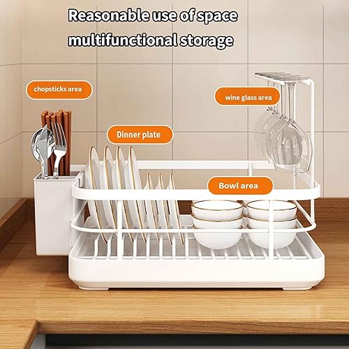 Miniatura 6 de Escurridor de platos con bandeja de goteo ABS con soporte para cubiertos, cesta extraíble, resistente a los arañazos, antideslizante, ahorro de