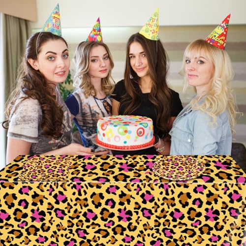 Image of 41PCS Pink Leopard Print Birthday Party Decorations Cheetah Party Decorations Tableware Dessert Plates Napkins,Cheetah Print Table Cloth for Safari Animal Leopard Theme Birthday Party Supplies