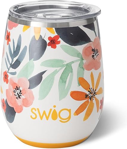 Swig Life Vaso de vino sin tallo de 14 onzas, vaso de vino aislado con tapa, copa de vino de acero inoxidable, vaso de viaje aislado reutilizable,