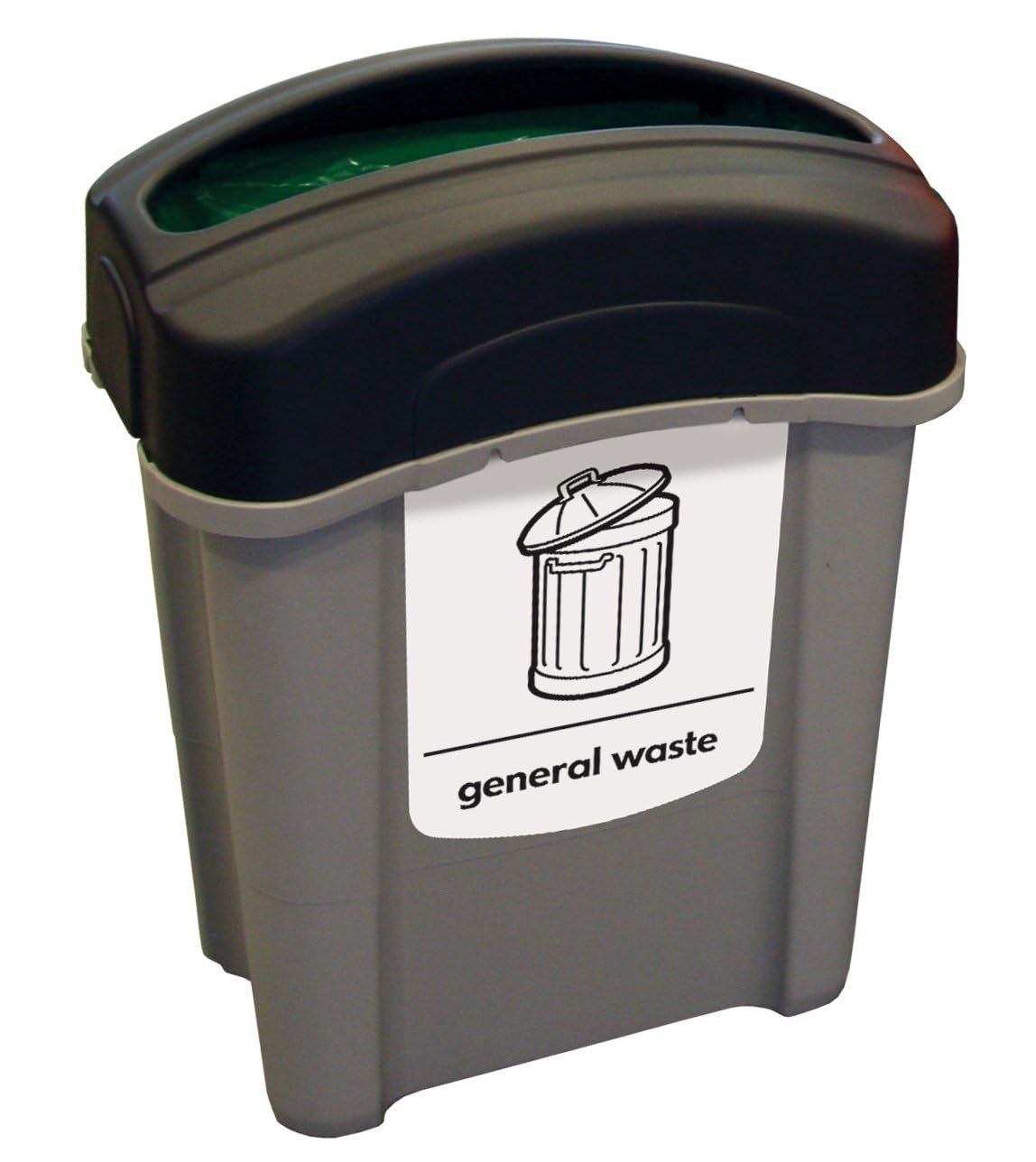 Eco Nexus 60 General Waste Bin (Grey, Black Lid, White Sticker) – Compact 60-litre General Waste Container – Plastic Office Waste Bin with Choice of Lid Options (Open Top)
