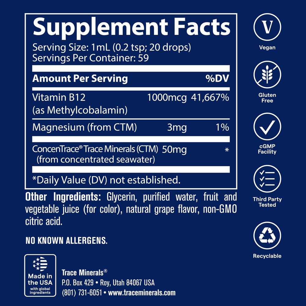 Trace Minerals Liquid Ionic Vitamin B12 1000 mcg, Methylcobalamin, 2 oz — Amazon image 3