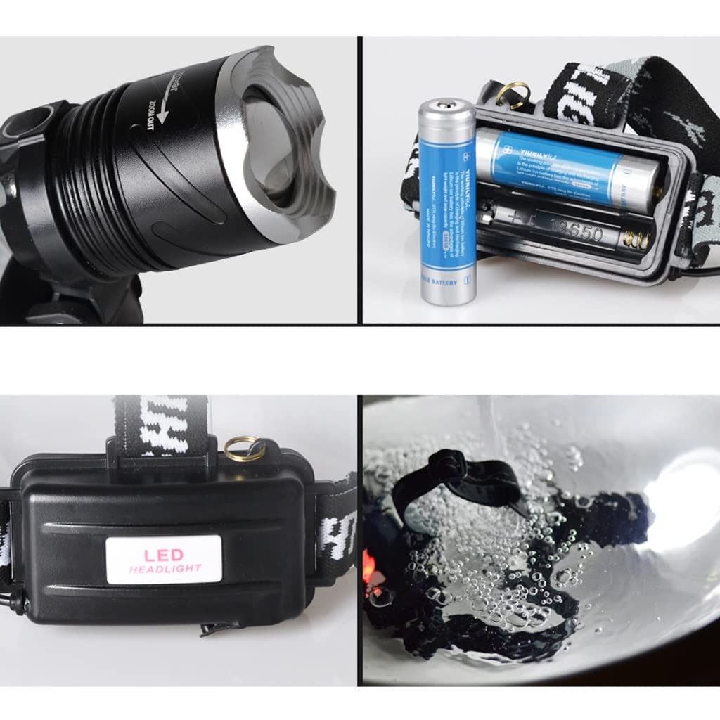 Linterna LED Recargable, liviana Linterna Linterna Linterna Luz fuerte Carga Mini linterna montada en la cabeza Pesca Pesca al aire libre Lámpara de minero de largo alcance (Color : Black)
