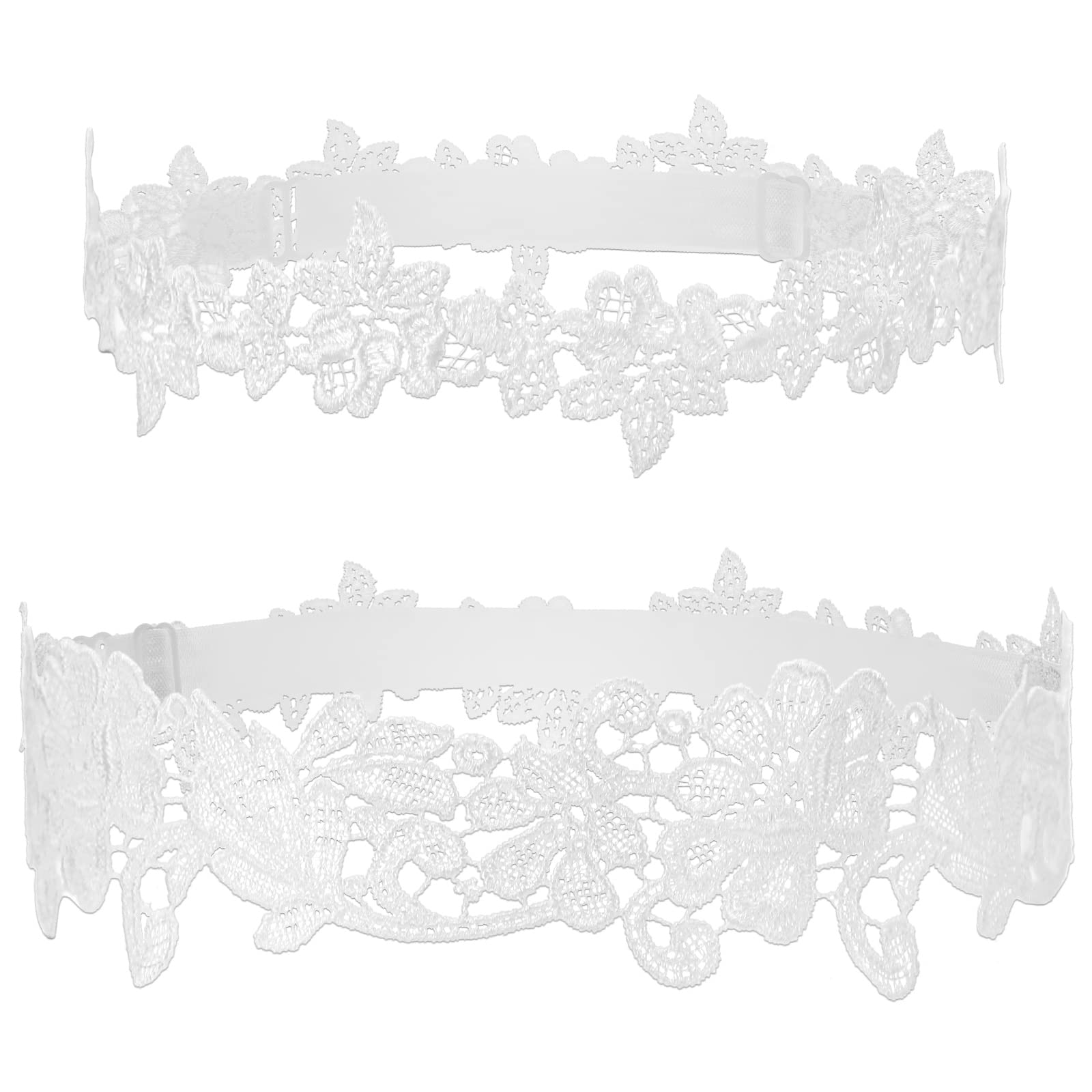Unittype 2 Pcs Plus Size Women's Wedding Bridal Garter Belts 15.75-29.92 Inch Adjustable Lace Flower Garters for Bride White Leg Bride Accessories