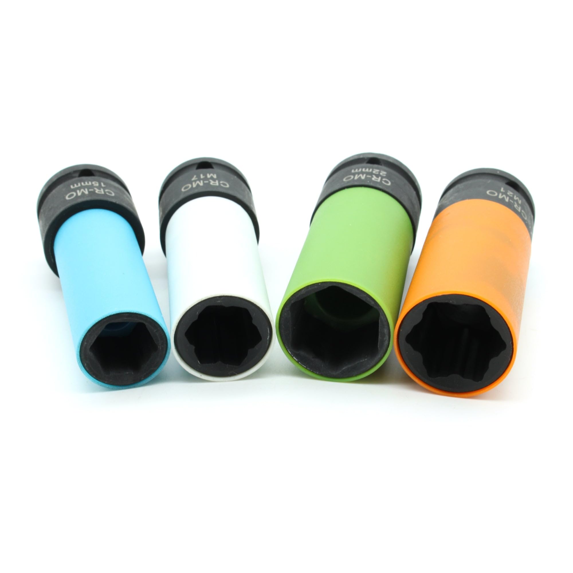 TEMO 4 llaves de vaso de impacto de rueda de 1/2 pulgadas (85 mm) de largo: 15-M17-M21-22