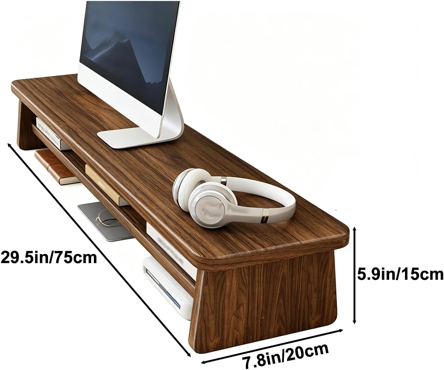 Monitor Stand Riser with Storage Drawer, Wooden Desktop Organizer Shelf for Home Office Desk, Space Saving Computer Stand for Workspace(Brown,29.5in/75cm)