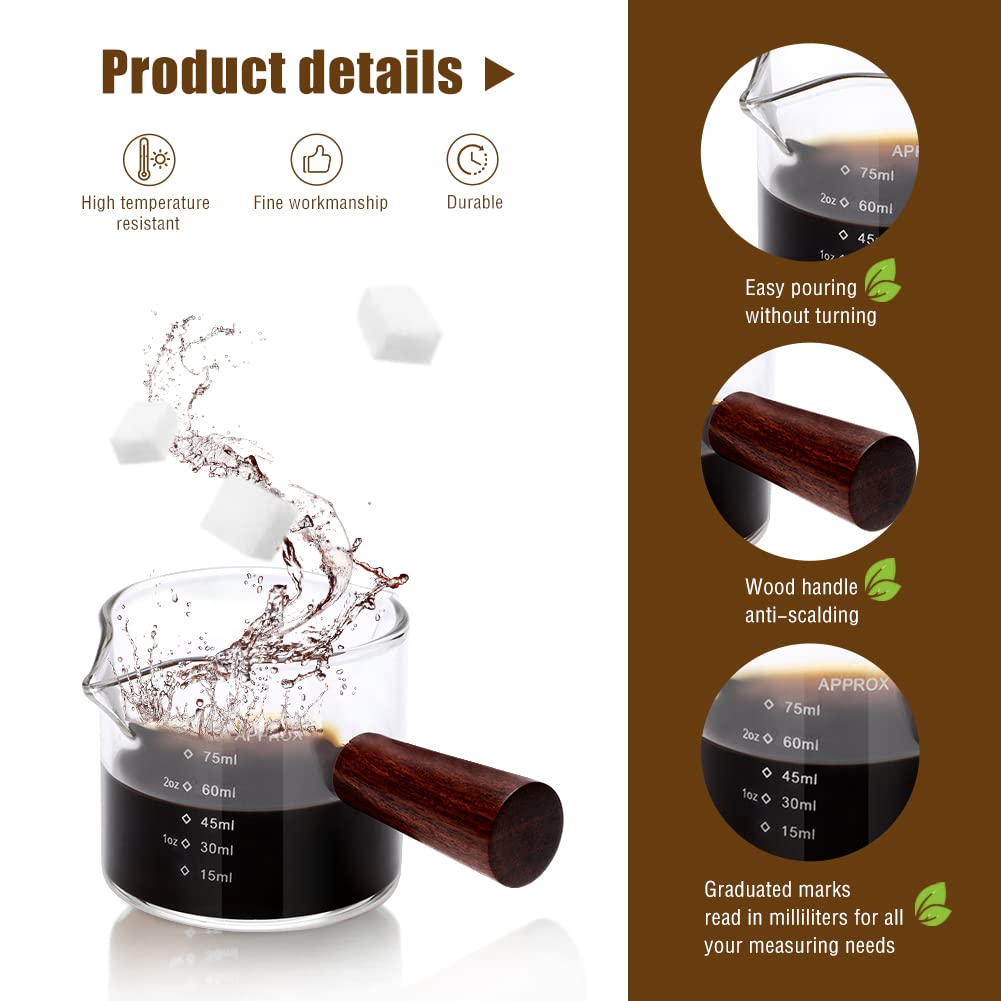 Realand Lot De 2 Verres à Shot Expresso 150ml Avec Bec Verseur Et Poignée Bois - Tasses Espresso En Verre Borosilicate
