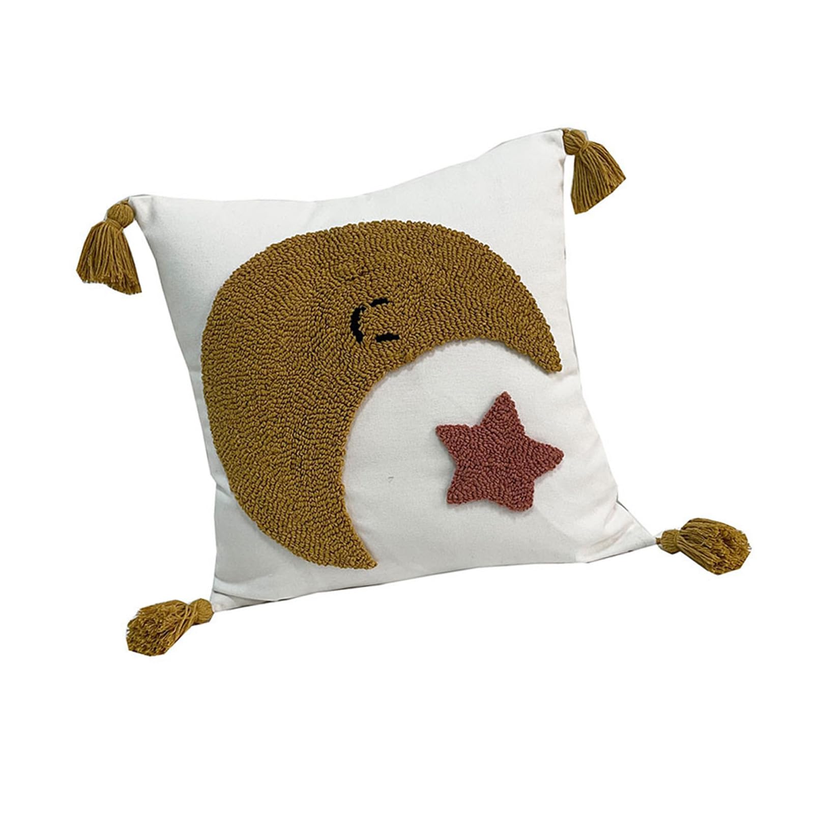 carotoe 45X45Cm Embroidered Pillow Cover Sun Moons Cloud Tufting Pattern Fringe Tassels Design Soft Breathable Square Cusion Cover Home Decors Sofa Pillow
