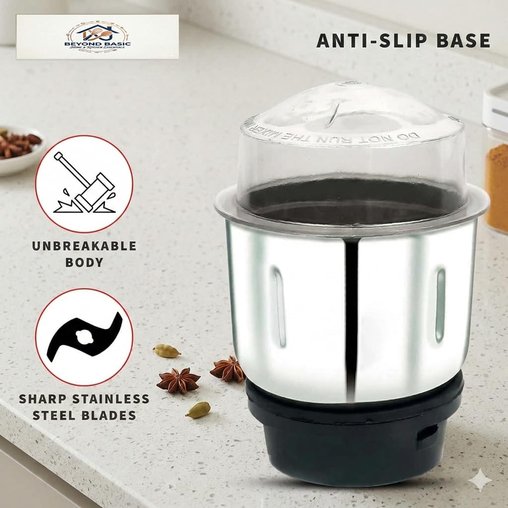 BEYOND BASIC Mixer Jar 400 ml Chutney Jar, Quality Stainless Steel Blades, Suitable for All mixer Grinder With 4 Teeth Coupler 2 Locking System — Amazon image 6