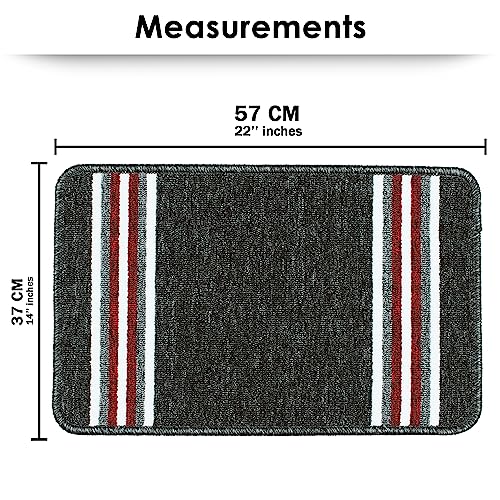 Image of Pack of 2 Nylon Bath Rug Anti-Skid Bathroom Mat | Floor Mat for Bathroom, Entrance, Kitchen, Bedroom & Office | Dark Grey Stripes Design-(37x57cm)