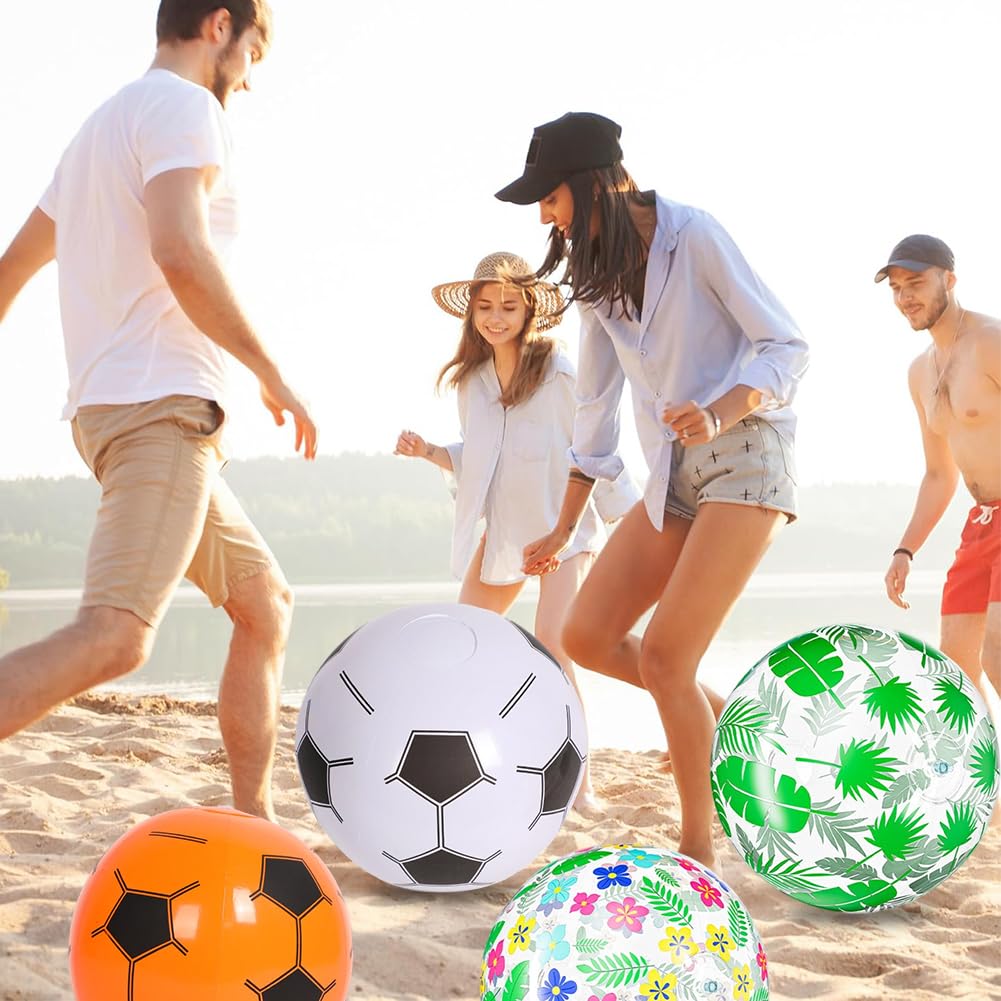 Inflatable Beach Balls,4Pcs Summer Pool Balls,Tropical Floral and Football Design Inflatable Toys for Beach, Pool, Summer Party, Outdoor Water Games