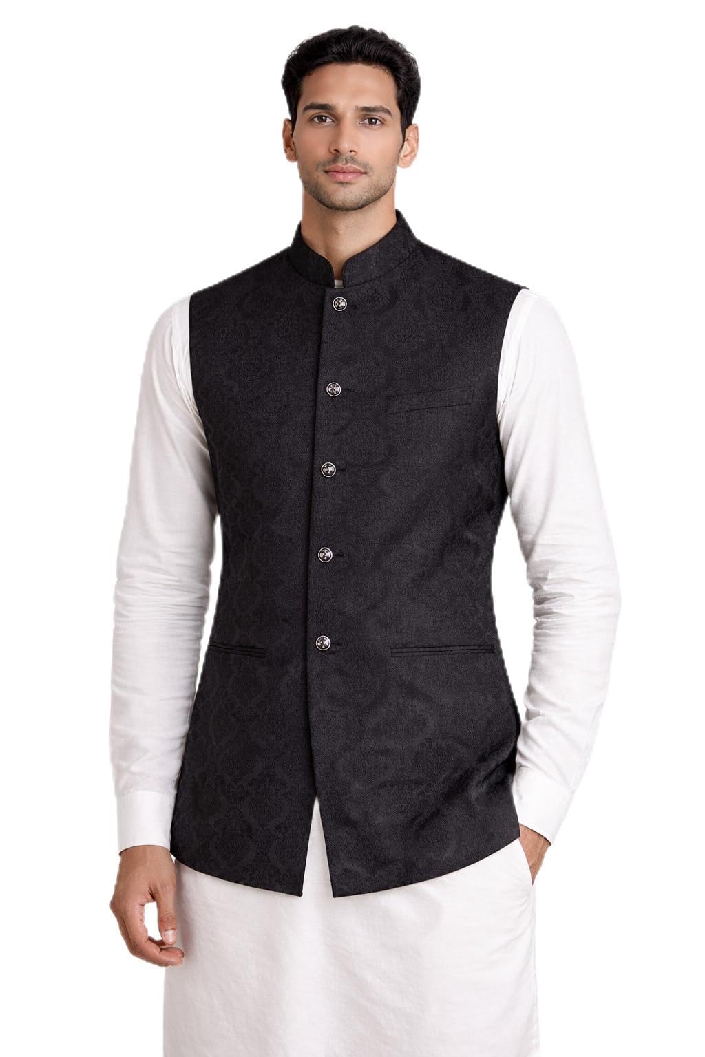 Men’s Premium Poly Jacquard Nehru Jacket | Slim Fit Ethnic Waistcoat | Wedding, Party, Festival | Modi Jacket for Men-picture-49