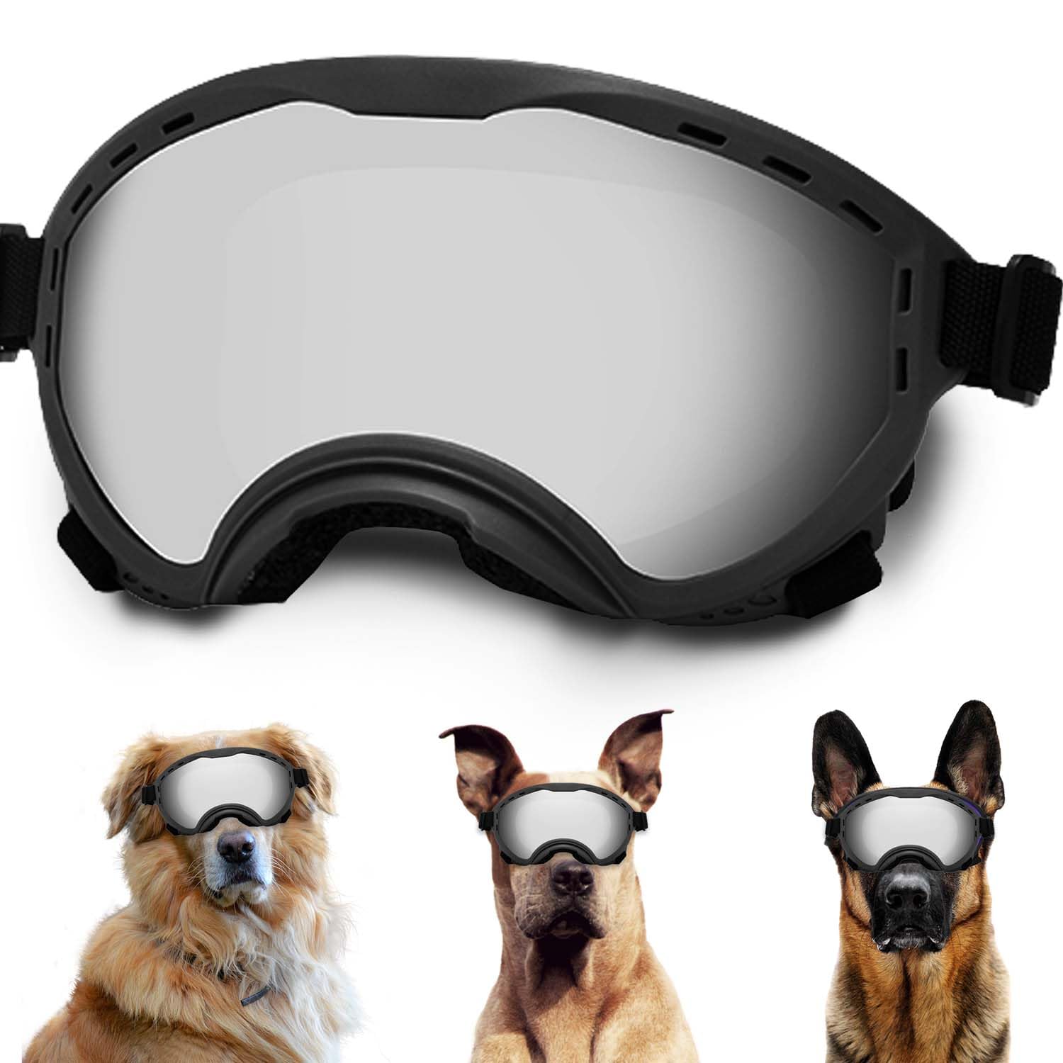 Dog Sunglasses with Adjustable Strap, UV Protection, Winproof Puppy Sunglasses, Suitable for Dogs Eyes Protection,Soft Dogs Goggles