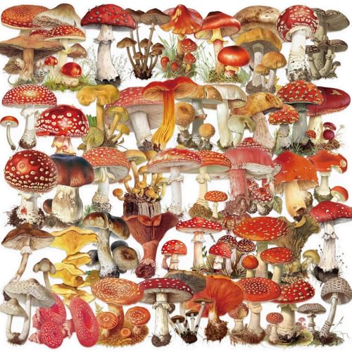 50PCS Clear Mushroom Stickers Cute Mushroom Scrapbook Stickers for Journaling Junk Journal Water Bottles Phone Cases Laptops Waterproof Transparent Aesthetic Plant Craft & Scrapbook Supplies