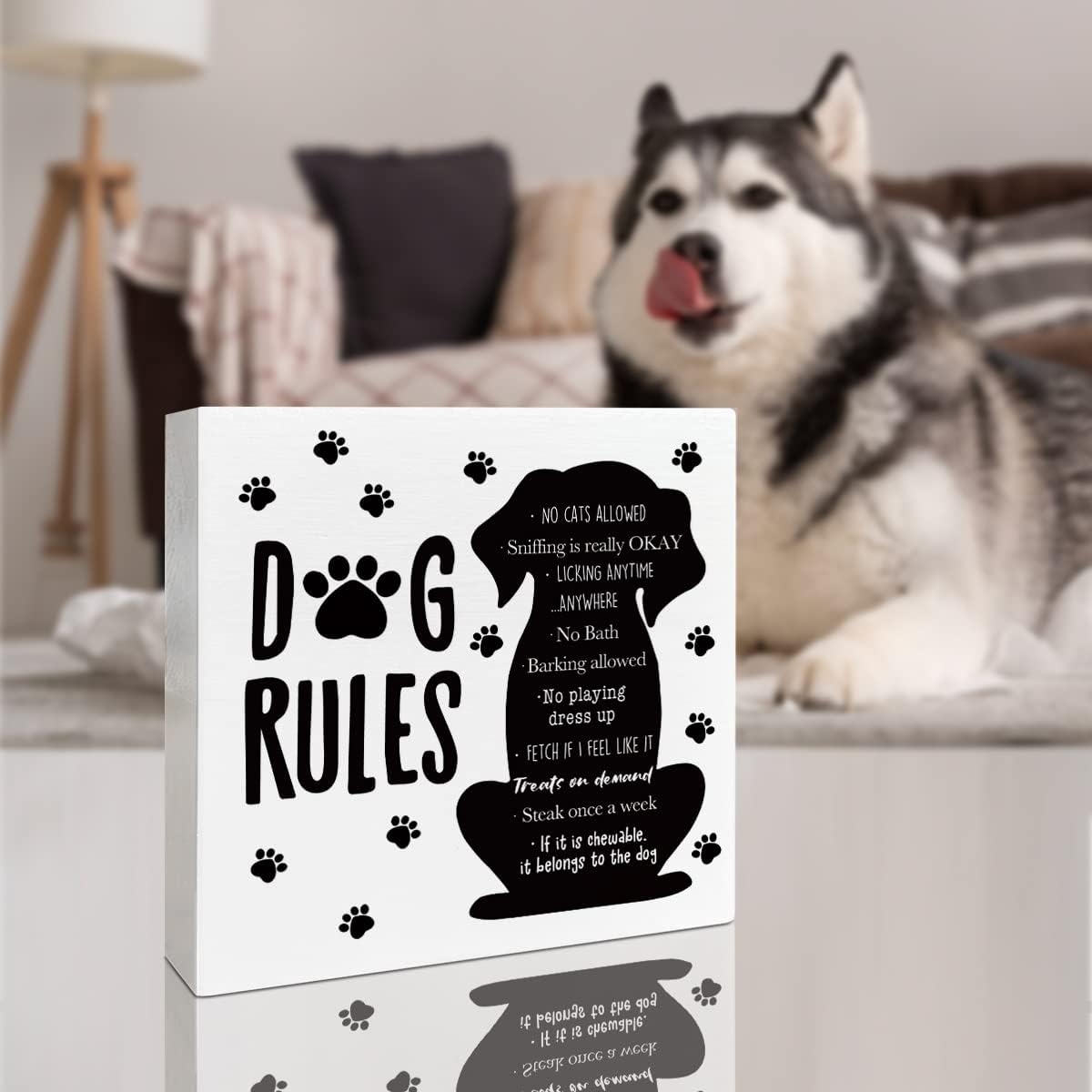 Funny Dog Lover Desk Decor, Dog Rules, Dog Decor for Home Office Dog Lover Desk Decoration for Bedroom, Dog Lovers Gifts for Women Men Girl, Dog Mom Dog Dad Gifts, Wooden Box Sign - Image 4