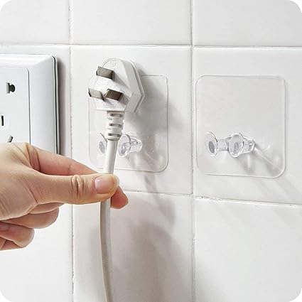 Adhesive Hook Multifunctional Power Plugs Socket Holder Free Socket Holder - Free Punching Adhesive Hook Multifunctional Power Plugs Socket Holder Stickers Wall Mounted Transparent Pack of 10