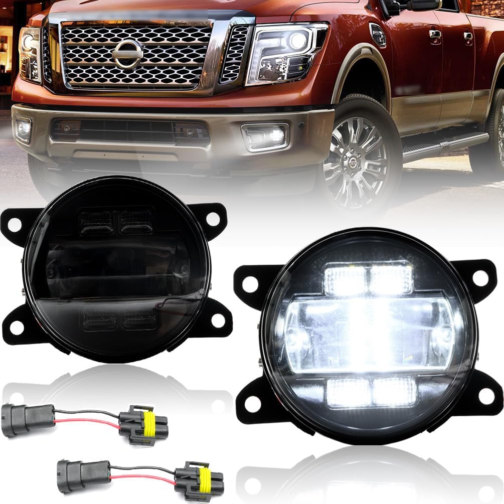 NJSBYL LED Fog DRL Lights for Nissan Titan Frontier Xterra Armada Leaf Pathfinder NV3500 Sentra White LED Daytime Running Driving Spot Fog Lamps Switchback Amber LED Turn Signal Lights Assembly