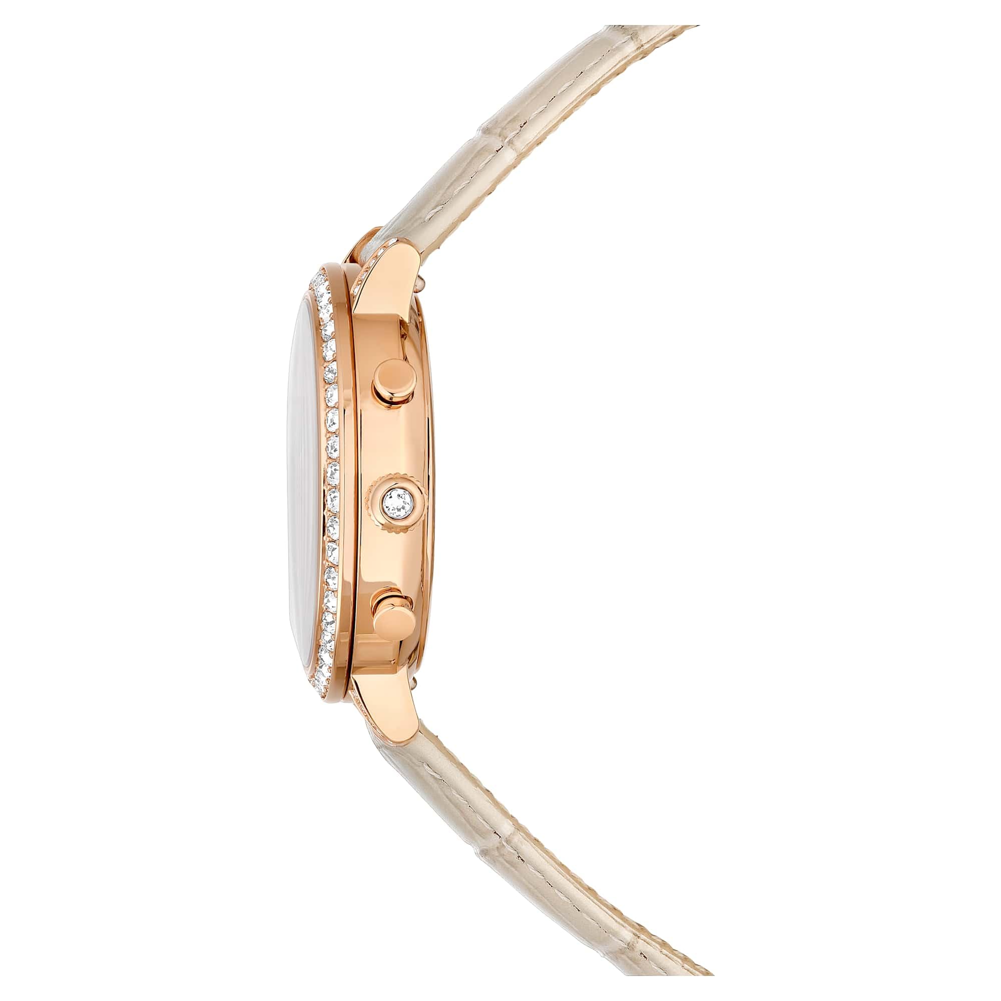 Swarovski Matrix Kollektion Chrono Uhr, Swiss Made, Lederarmband, Roségold-Finish